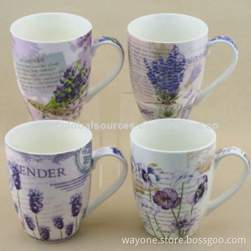 Ceramic Mug with Lavender Design, Available in Four Colors, Food-safe
